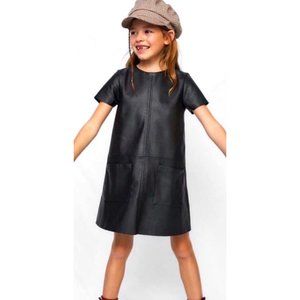 🆕 Zara Girl’s Black Short Sleeve Faux Leather Dress